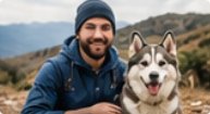 James with a husky