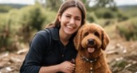 Emma with a curly-coated dog